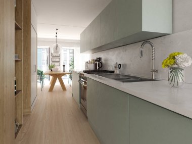 Modern stil iç tasarım 3d render