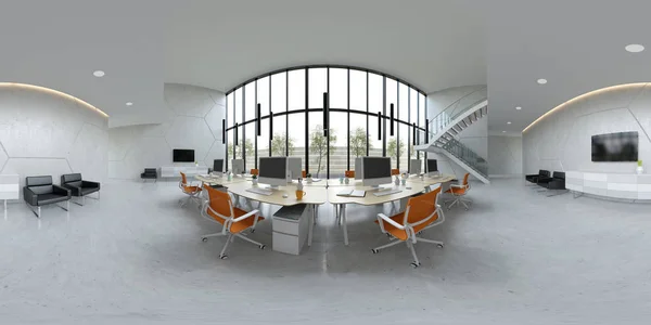 Сферична 360-панорамна проекція Внутрішній офіс простору 3D ілюстрація — стокове фото