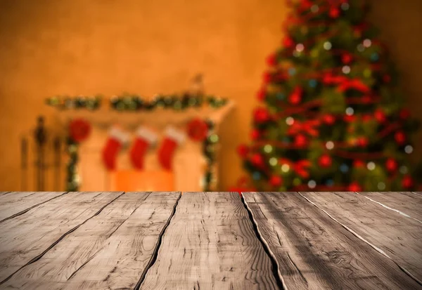 Fundo de mesa com lareira decoração de Natal 3D renderização — Fotografia de Stock