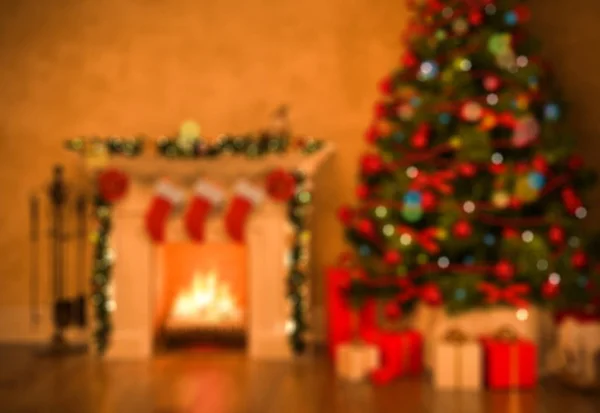 Fireplace christmas decor and x mass tree 3D rendering — Stock Photo, Image