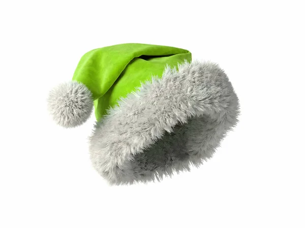Papai Noel chapéu verde isolado no fundo branco 3D renderização — Fotografia de Stock