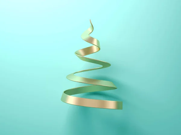 Zlatá abstraktní vánoční strom na modrém pozadí 3d vykreslování — Stock fotografie
