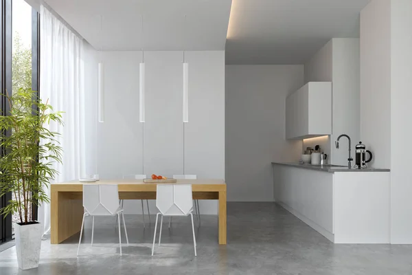 Interno del moderno soggiorno con divano e mobili rendering 3D — Foto Stock