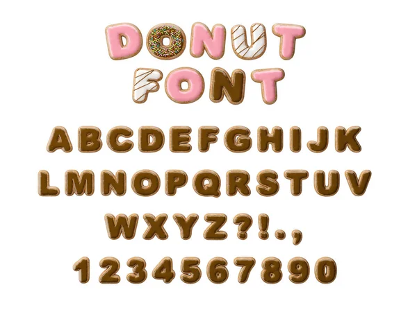 Çörek dekoratif yazı tipi camlı tatlı harfler ve sayılar. Şirin tasarımı. 3D çizim