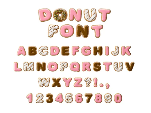 stock image Donuts decorative font glazed sweet letters and numbers. Cute design. 3D illustration