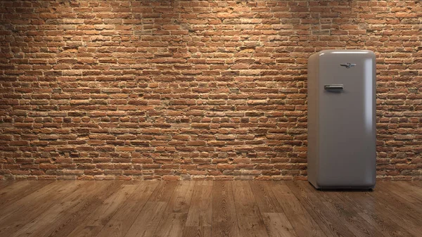灰色の冷蔵庫 レンガ壁 イラスト インテリア — ストック写真