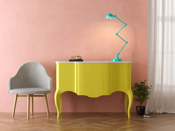 Interno del moderno soggiorno con tavolo rendering 3D — Foto Stock