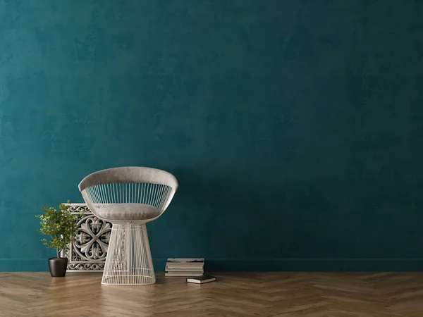 Interior da moderna sala de estar com cadeira 3D renderização — Fotografia de Stock