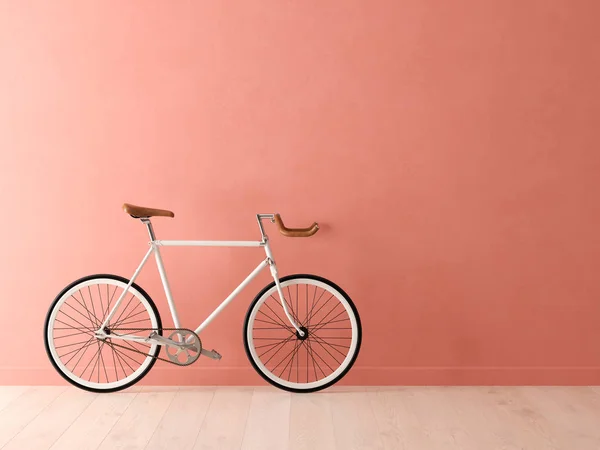 Blauwe fiets op roze achtergrond 3d illustratie — Stockfoto