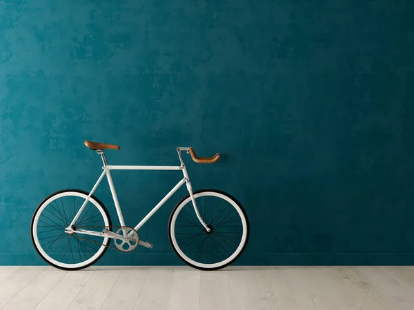蓝色自行车在粉红色背景3d 例证 — 图库照片