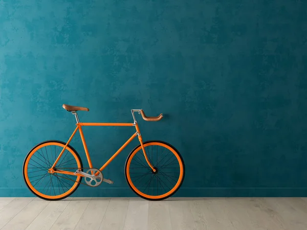 蓝色自行车在粉红色背景3d 例证 — 图库照片