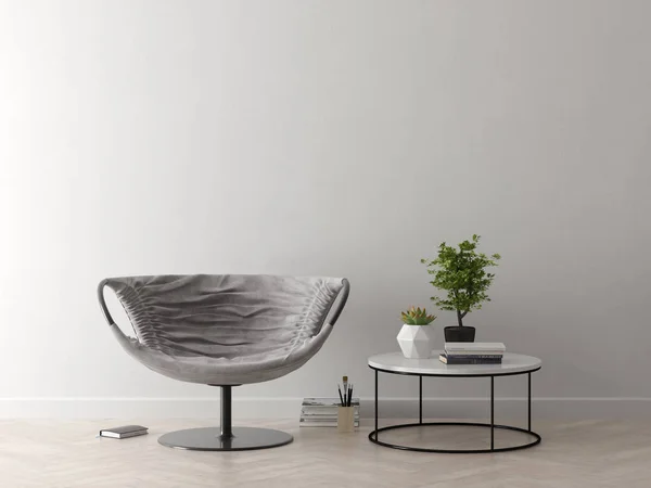 Interiør af moderne stue med stol 3D rendering - Stock-foto