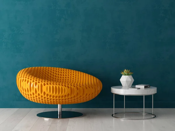 Interno del moderno soggiorno con sedia rendering 3D — Foto Stock