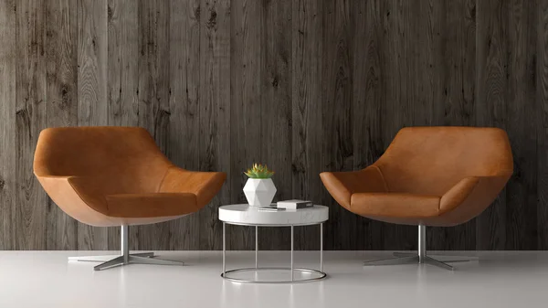 Interior ruang tamu modern dengan kursi 3D rendering — Stok Foto