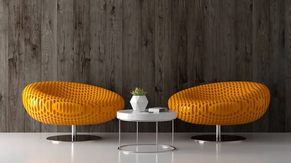 带椅子3d 渲染的现代客厅内部 — 图库照片