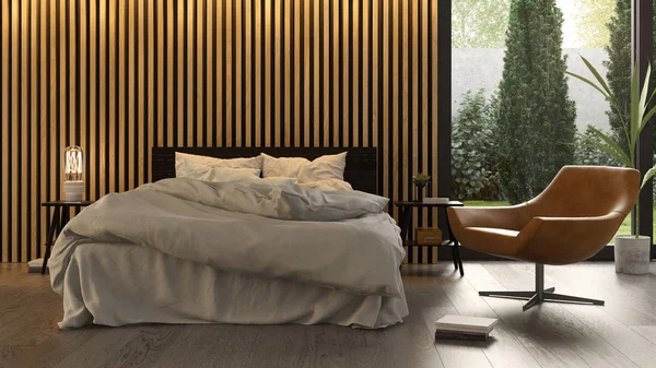 Interior light bedroom. Scandinavian style. 3D rendering — Stock Photo, Image