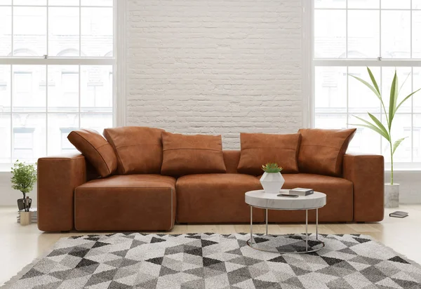 Interior de la moderna sala de estar con sofá 3d renderizado — Foto de Stock