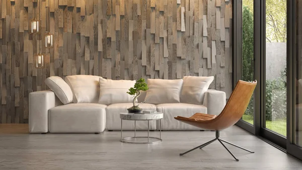 现代客厅室内沙发3d 渲染 — 图库照片