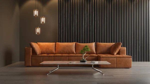 Wnętrze nowoczesnego pokoju dziennego z sofą renderowania 3d — Zdjęcie stockowe