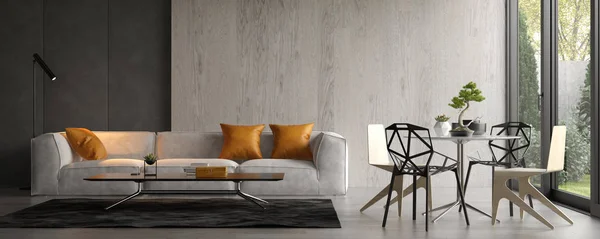 Interior da moderna sala de estar com sofá 3D renderização — Fotografia de Stock