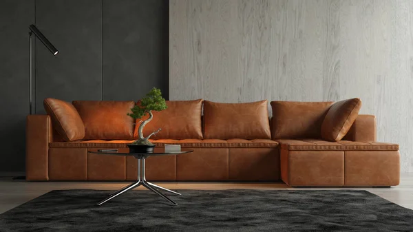 Interieur des modernen Wohnzimmers mit Sofa 3D-Rendering — Stockfoto