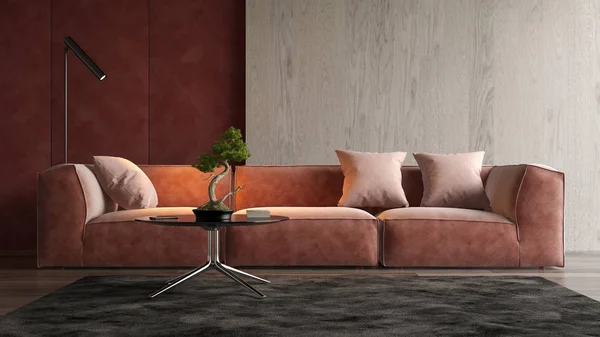 Interieur des modernen Wohnzimmers mit Sofa 3D-Rendering — Stockfoto
