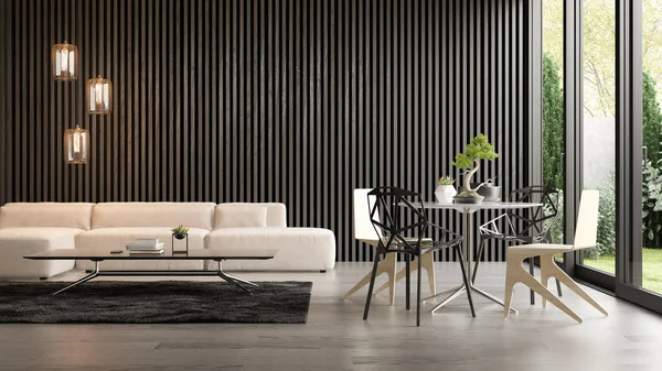 Interno del moderno soggiorno con divano rendering 3d — Foto Stock