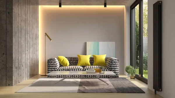 Interior of modern living room with sofa 3D rendering — Stock Photo, Image