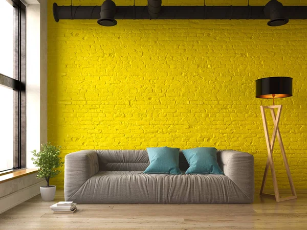 Interior de la sala de estar moderna 3D renderizado — Foto de Stock