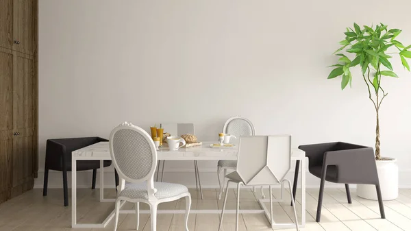 Interno della moderna sala da pranzo rendering 3d — Foto Stock