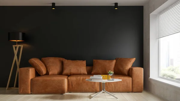 Interiér moderního obývacího pokoje 3D vykreslování — Stock fotografie