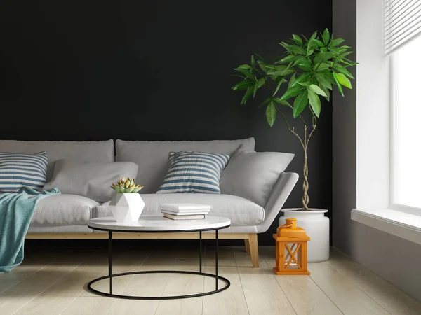 Interiér moderního obývacího pokoje 3D vykreslování — Stock fotografie
