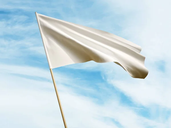 Vink hvidt flag på himlen baggrund 3D-illustration - Stock-foto