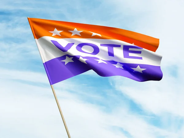 Waving Vote flag on sky background 3D illustration — Stock Photo, Image
