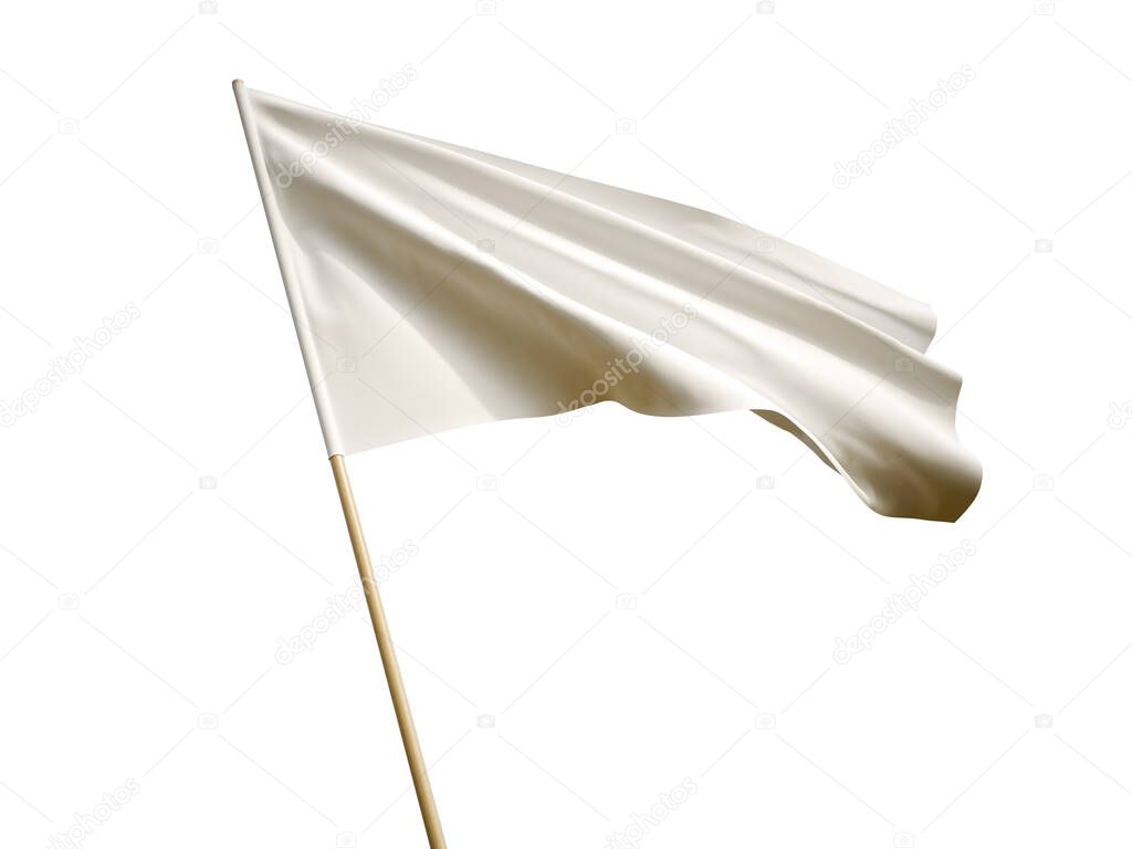 Waving white flag on white background 3D illustration