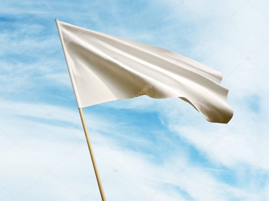 Waving white flag on sky background 3D illustration