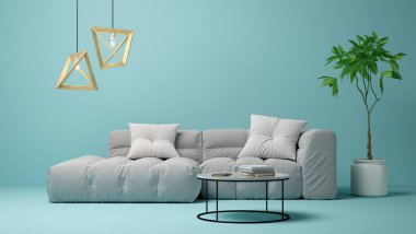 Modern oturma odası 3D görüntüleme.