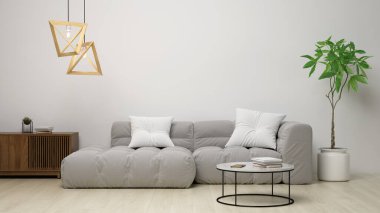 Modern oturma odası 3D görüntüleme.