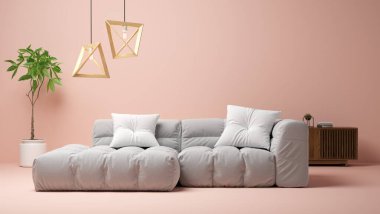 Modern oturma odası 3D görüntüleme.
