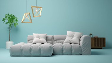 Modern oturma odası 3D görüntüleme.