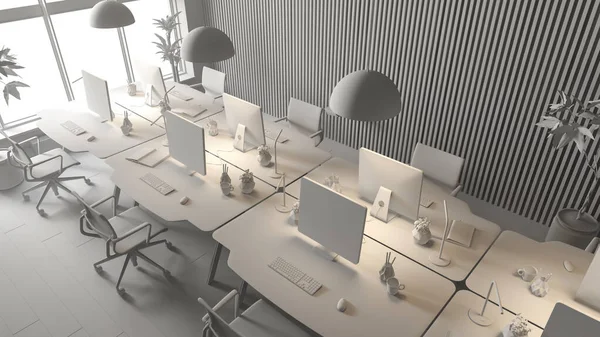 Intérieur de la salle de bureau moderne rendu 3D — Photo