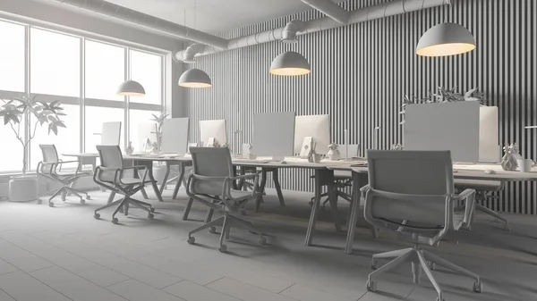 Wnętrze nowoczesne biuro renderowania 3d Pokój — Zdjęcie stockowe