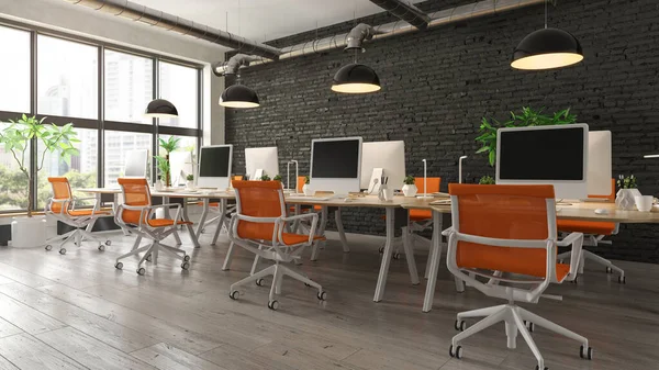Interior da moderna sala de escritório 3D renderização — Fotografia de Stock