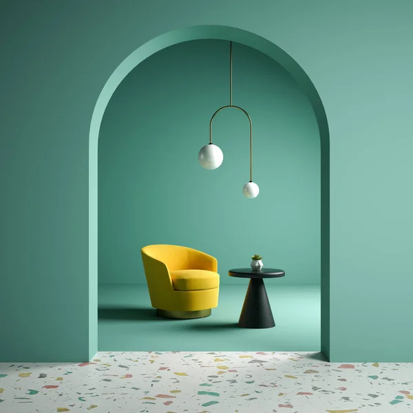メンフィススタイルの概念的な室内の3Dイラスト — ストック写真
