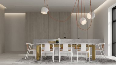 Modern oturma odasının minimalist iç dekorasyonu