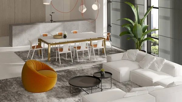 Minimalistisches Interieur moderner 3D-Rendering im Wohnzimmer — Stockfoto