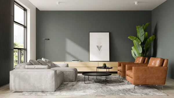 Minimalistický Interiér Moderního Obývacího Pokoje Provedení — Stock fotografie