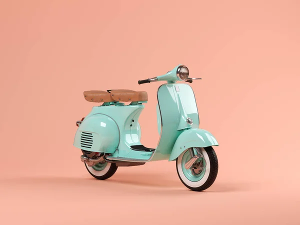 Blauwe scooter op roze achtergrond 3 D illustratie — Stockfoto