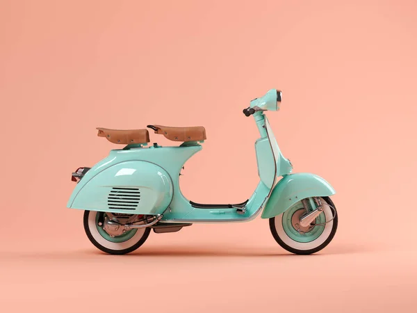 Blauwe scooter op roze achtergrond 3 D illustratie — Stockfoto