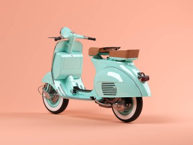 Pembe arka planda mavi scooter 3 boyutlu illüstrasyon